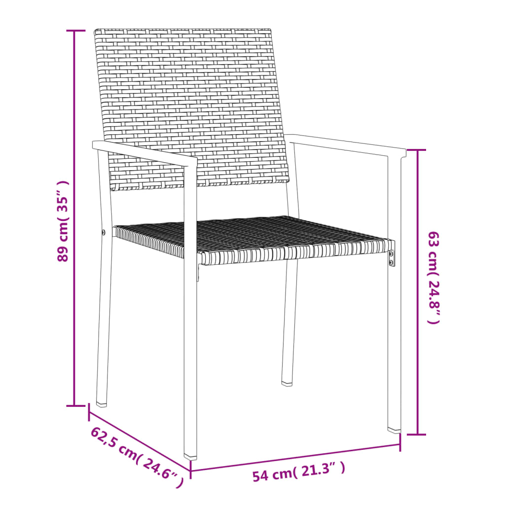 vidaXL Patio Chairs 2 pcs Black 21.3"x24.6"x35" Poly Rattan-6