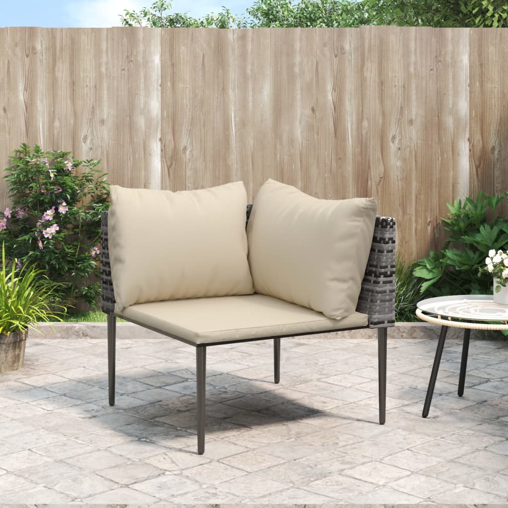 vidaXL Patio Corner Sofa with Cushions Gray Poly Rattan-0