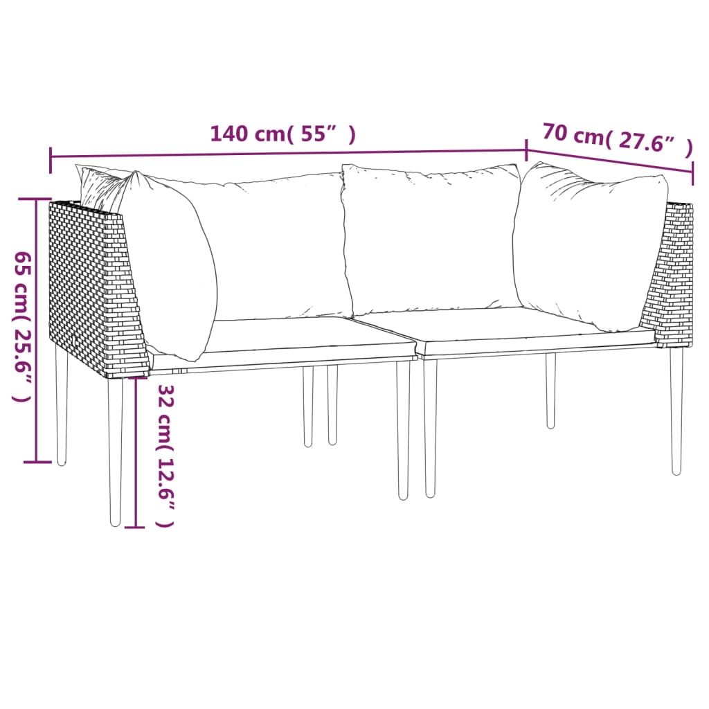 vidaXL Patio Corner Sofas with Cushions 2 pcs Gray Poly Rattan-5