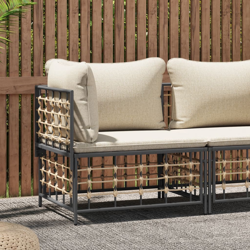 vidaXL Patio Corner Sofa with Beige Cushions Poly Rattan-0