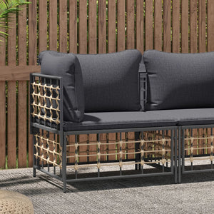 vidaXL Patio Corner Sofa with Dark Gray Cushions Poly Rattan-0