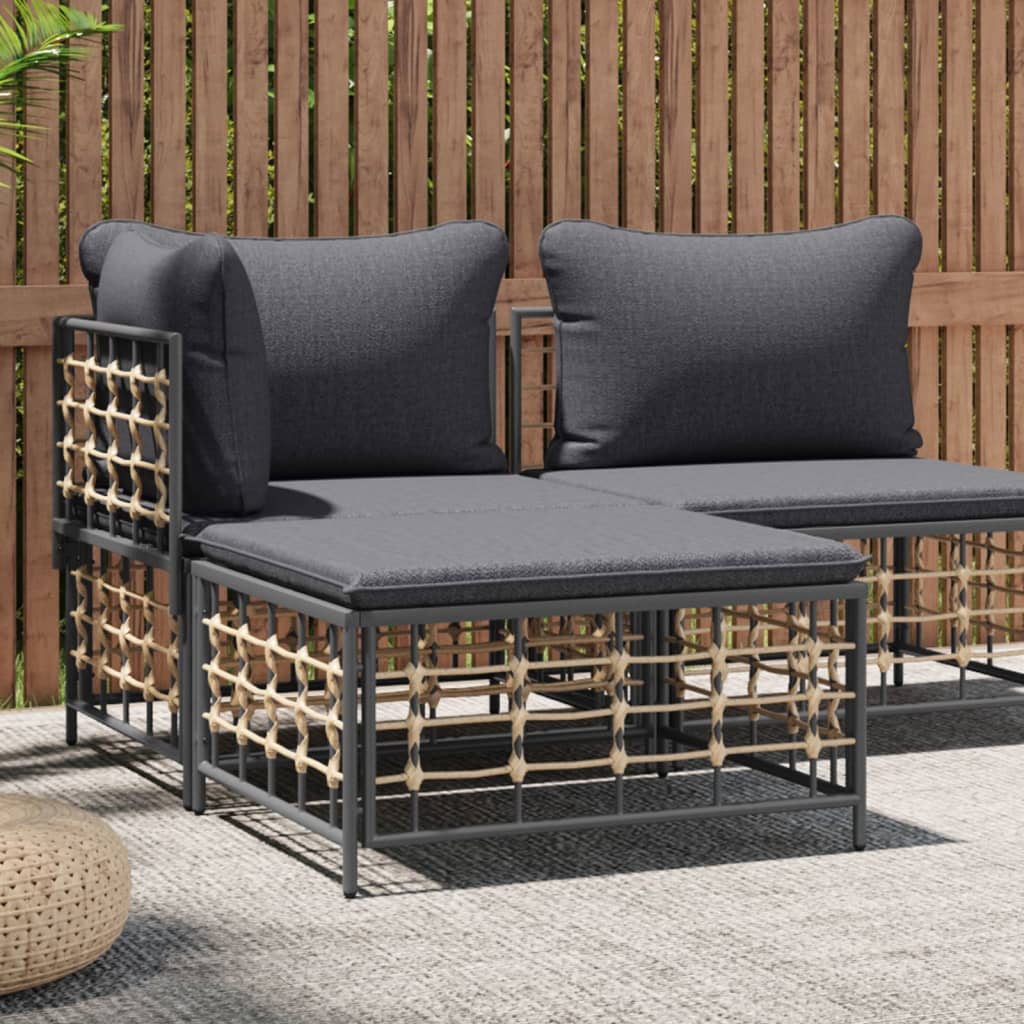 vidaXL Patio Footstool with Dark Gray Cushion Poly Rattan-0