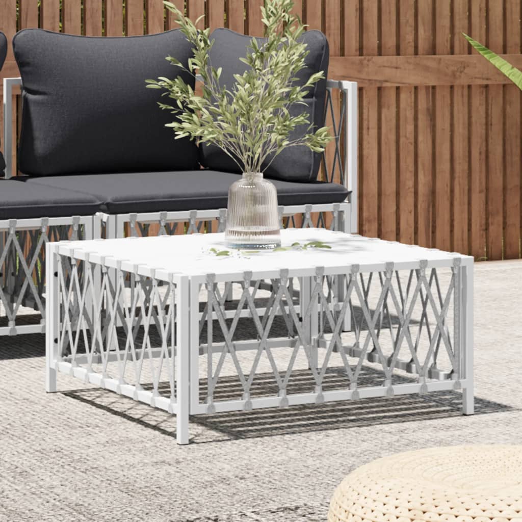 vidaXL Patio Table White 27.6"x27.6"x13.4" Woven Fabric-0