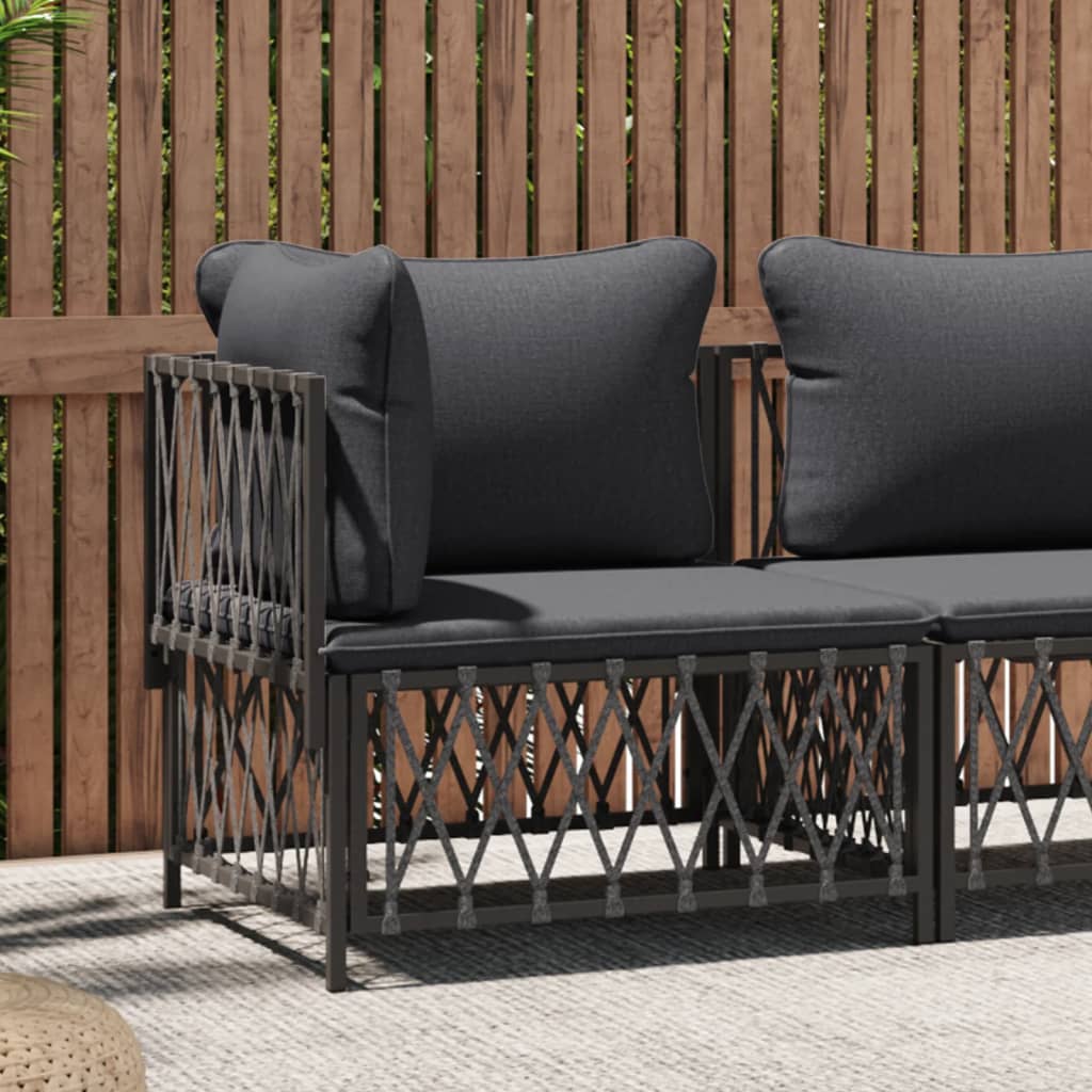 vidaXL Patio Corner Sofa with Cushions Anthracite Woven Fabric-0