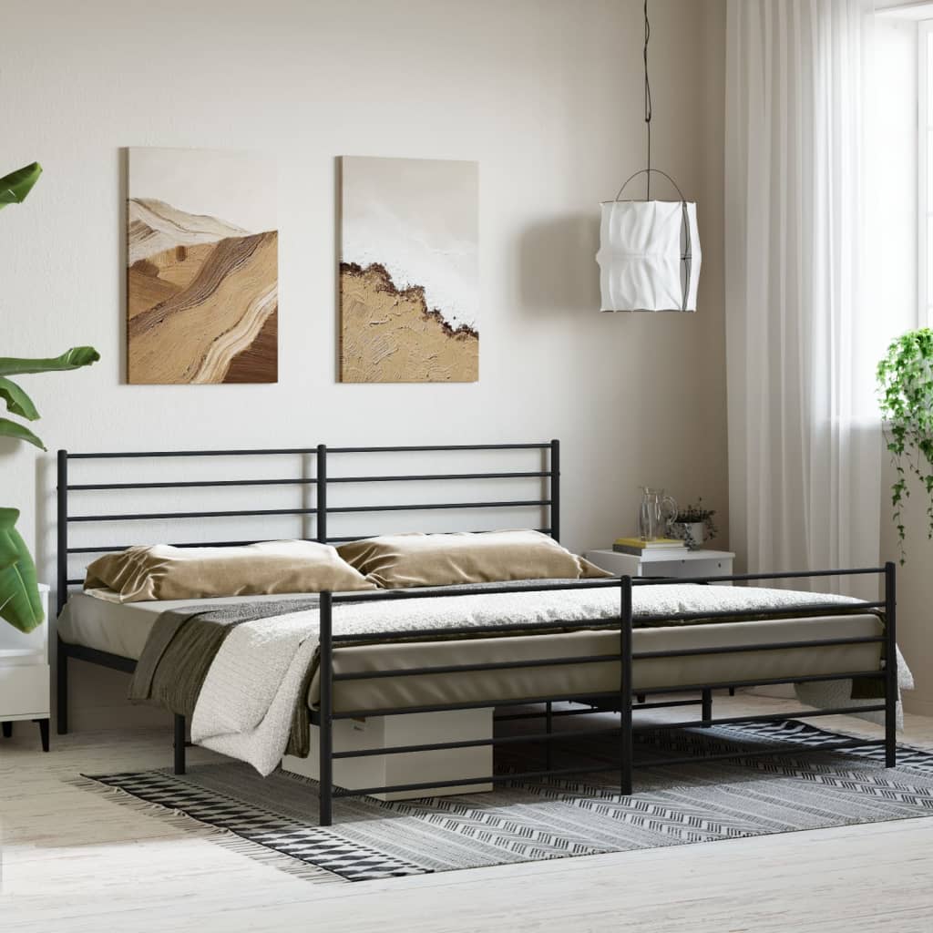 vidaXL Metal Bed Frame with Headboard and Footboard Black 76"x79.9" King-2