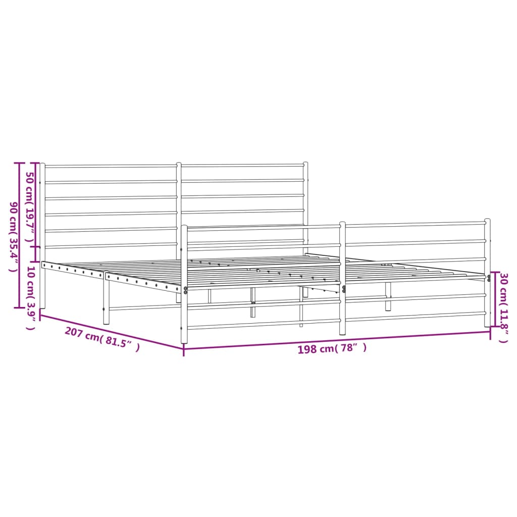 vidaXL Metal Bed Frame with Headboard and Footboard Black 76"x79.9" King-4