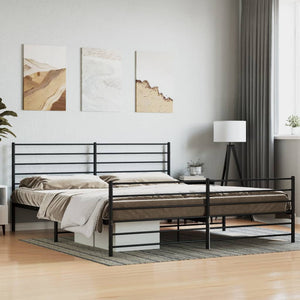 vidaXL Metal Bed Frame with Headboard and Footboard Black 76"x79.9" King-0