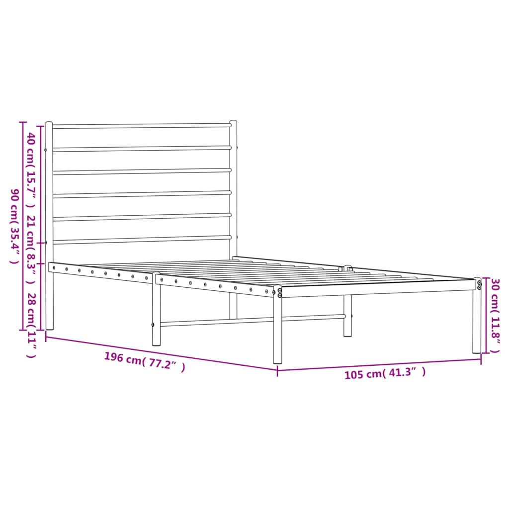 vidaXL Metal Bed Frame with Headboard White 39.4"x74.8" Twin-9