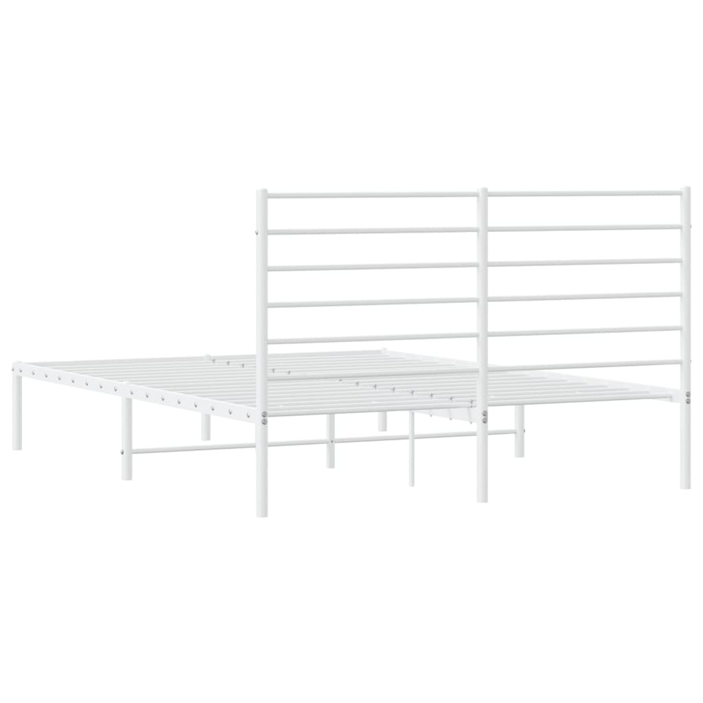 vidaXL Metal Bed Frame with Headboard White 53.9"x74.8" Full-7