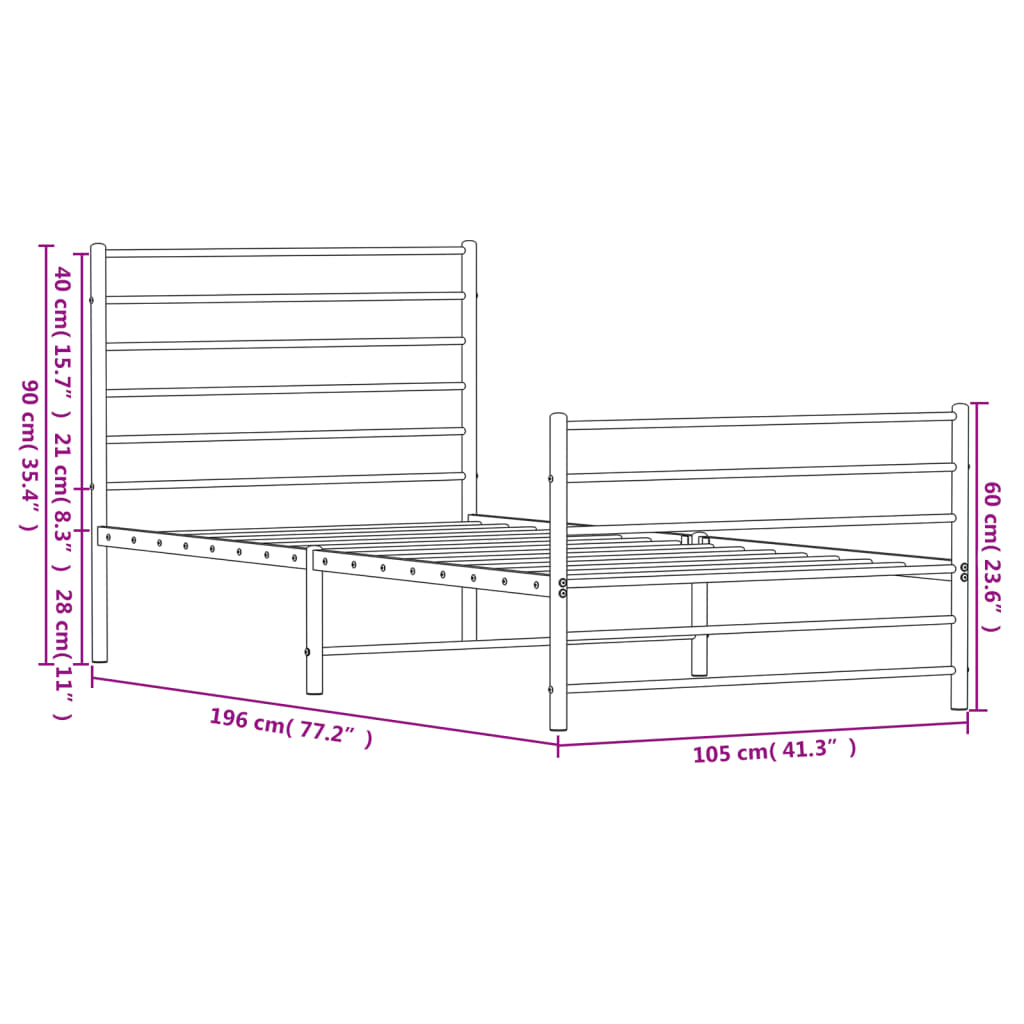 vidaXL Metal Bed Frame with Headboard and Footboard White 39.4"x74.8" Twin-8