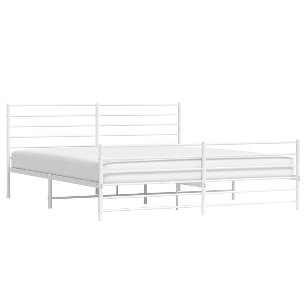 vidaXL Metal Bed Frame with Headboard and Footboard White 76"x79.9" King-4