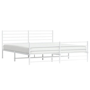 vidaXL Metal Bed Frame with Headboard and Footboard White 76"x79.9" King-4