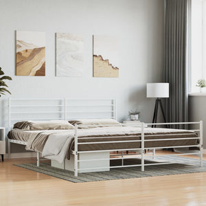 vidaXL Metal Bed Frame with Headboard and Footboard White 76"x79.9" King-0