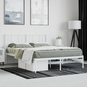 vidaXL Metal Bed Frame with Headboard White 59.8"x78.7"-2