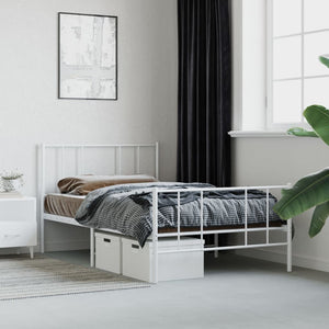 vidaXL Metal Bed Frame with Headboard and Footboard White 39.4"x74.8" Twin-1