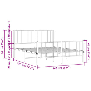 vidaXL Metal Bed Frame with Headboard and Footboard White 53.9"x74.8" Full-8