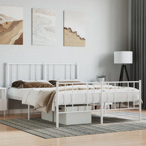 vidaXL Metal Bed Frame with Headboard and Footboard White 53.9"x74.8" Full-0