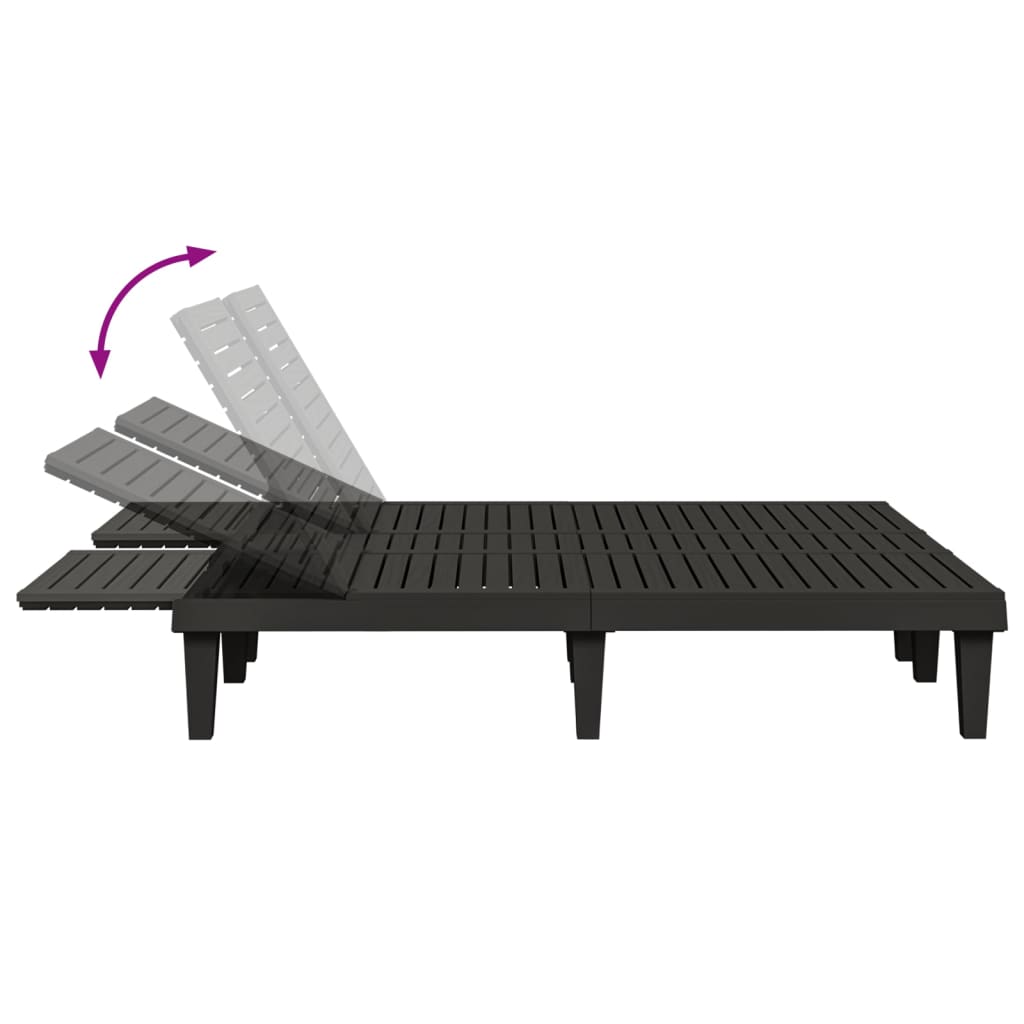 vidaXL Double Sun Lounger Black 61"x54.3"x32.7" Polypropylene-9