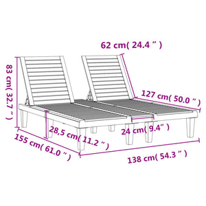 vidaXL Double Sun Lounger Black 61"x54.3"x32.7" Polypropylene-5