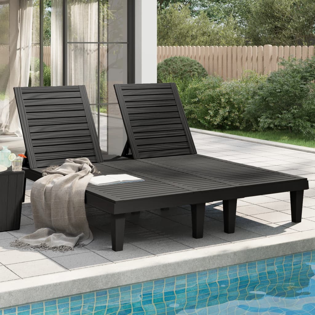 vidaXL Double Sun Lounger Black 61"x54.3"x32.7" Polypropylene-3