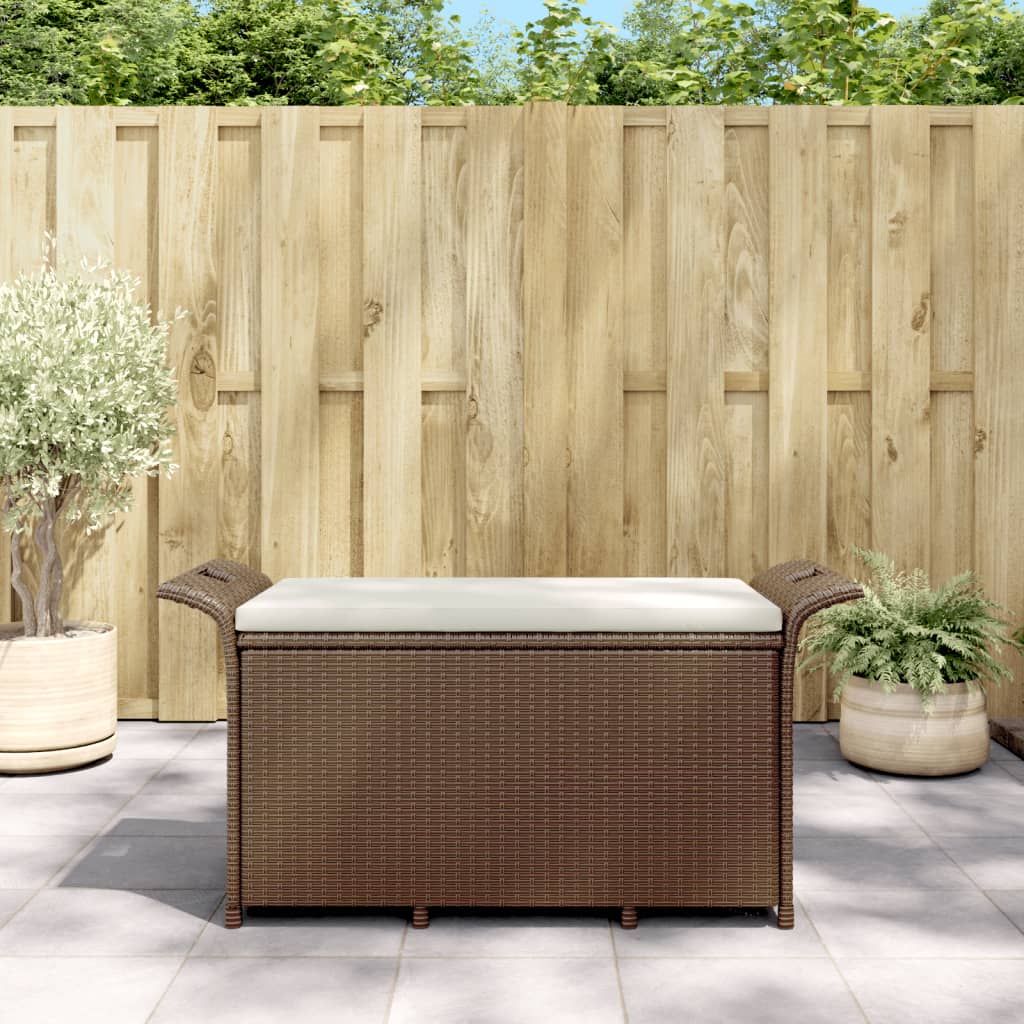 vidaXL Outdoor Storage Bench Patio Rattan Storage Box with Cushion Poly Rattan-36