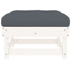 vidaXL Patio Footstool with Cushion White Solid Wood Pine-2