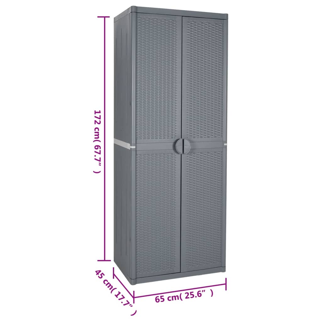 vidaXL Garden Storage Cabinet Gray 25.6"x17.7"x67.7" PP Rattan-7