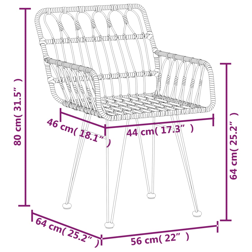 vidaXL Patio Dining Set Rattan Patio Conversation Set for Porch Poly Rattan-27