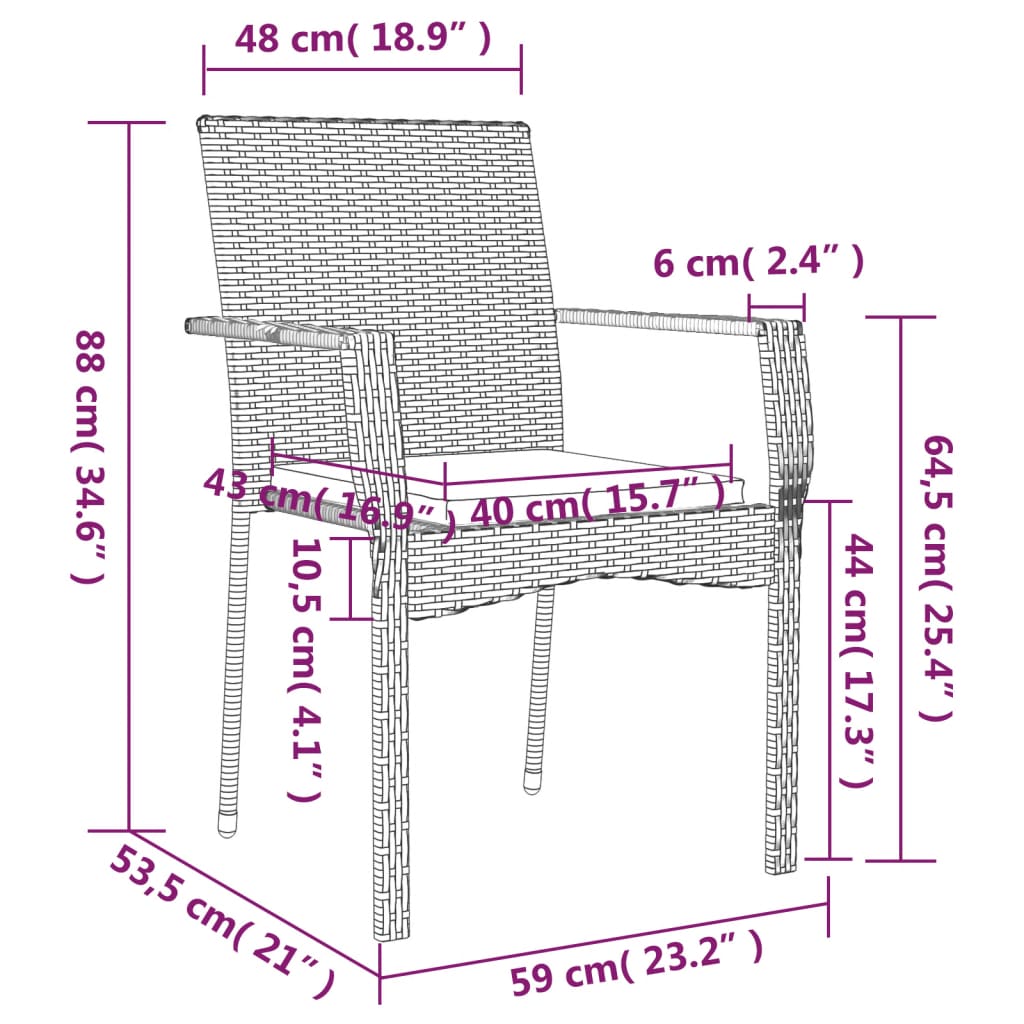 vidaXL Patio Dining Set Outdoor Conversation Set with Cushions Poly Rattan-61