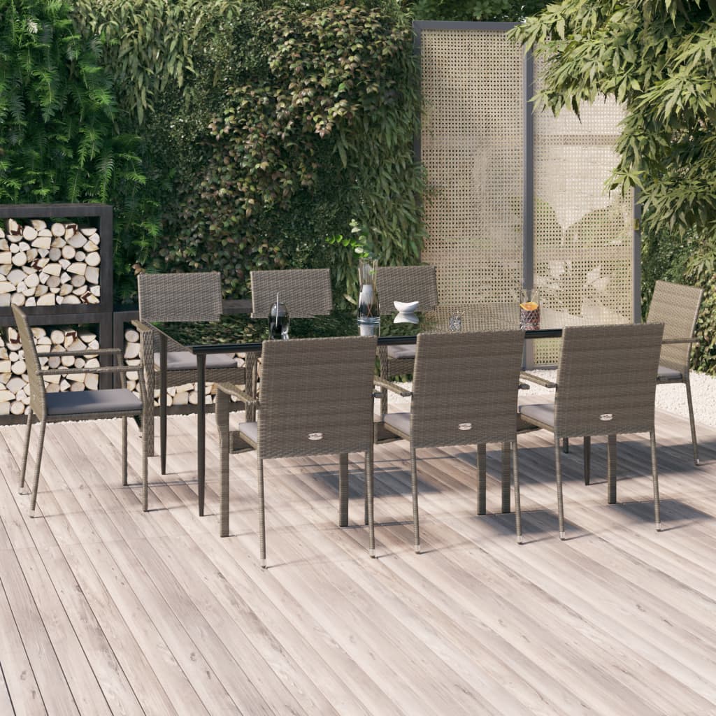 vidaXL Patio Dining Set Outdoor Rattan Wicker Table and Chair Set for Porch-56