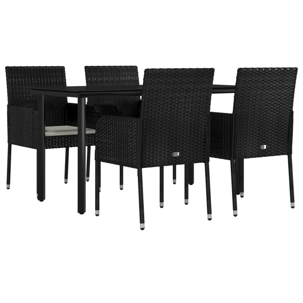 vidaXL 9 Piece Patio Dining Set with Cushions Black Poly Rattan-35