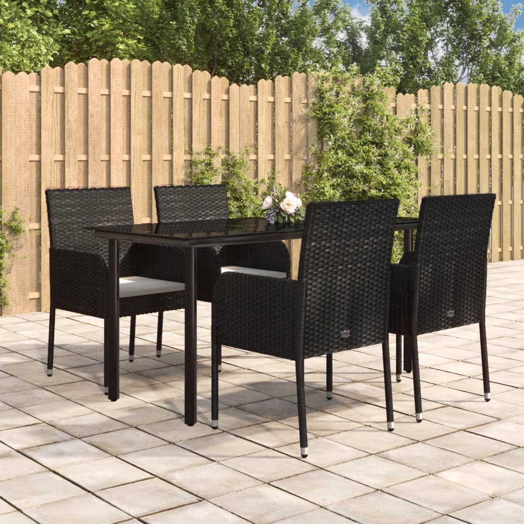 vidaXL 9 Piece Patio Dining Set with Cushions Black Poly Rattan-43