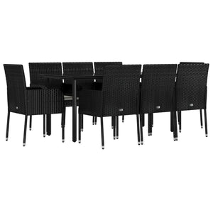 vidaXL 9 Piece Patio Dining Set with Cushions Black Poly Rattan-0