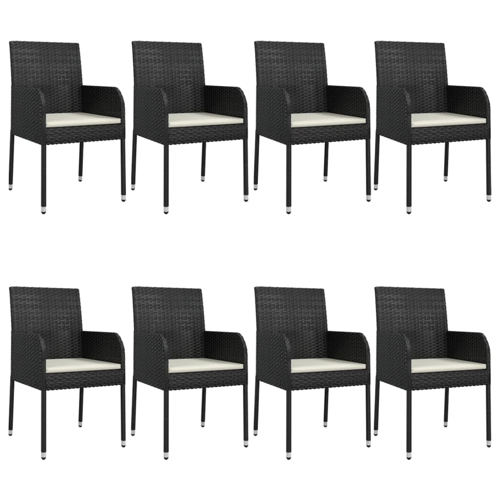 vidaXL 9 Piece Patio Dining Set with Cushions Black Poly Rattan-24