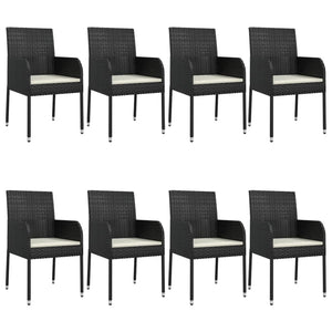 vidaXL 9 Piece Patio Dining Set with Cushions Black Poly Rattan-24