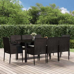 vidaXL 9 Piece Patio Dining Set with Cushions Black Poly Rattan-8