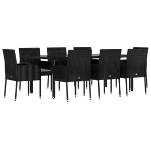 vidaXL 9 Piece Patio Dining Set with Cushions Black Poly Rattan-55