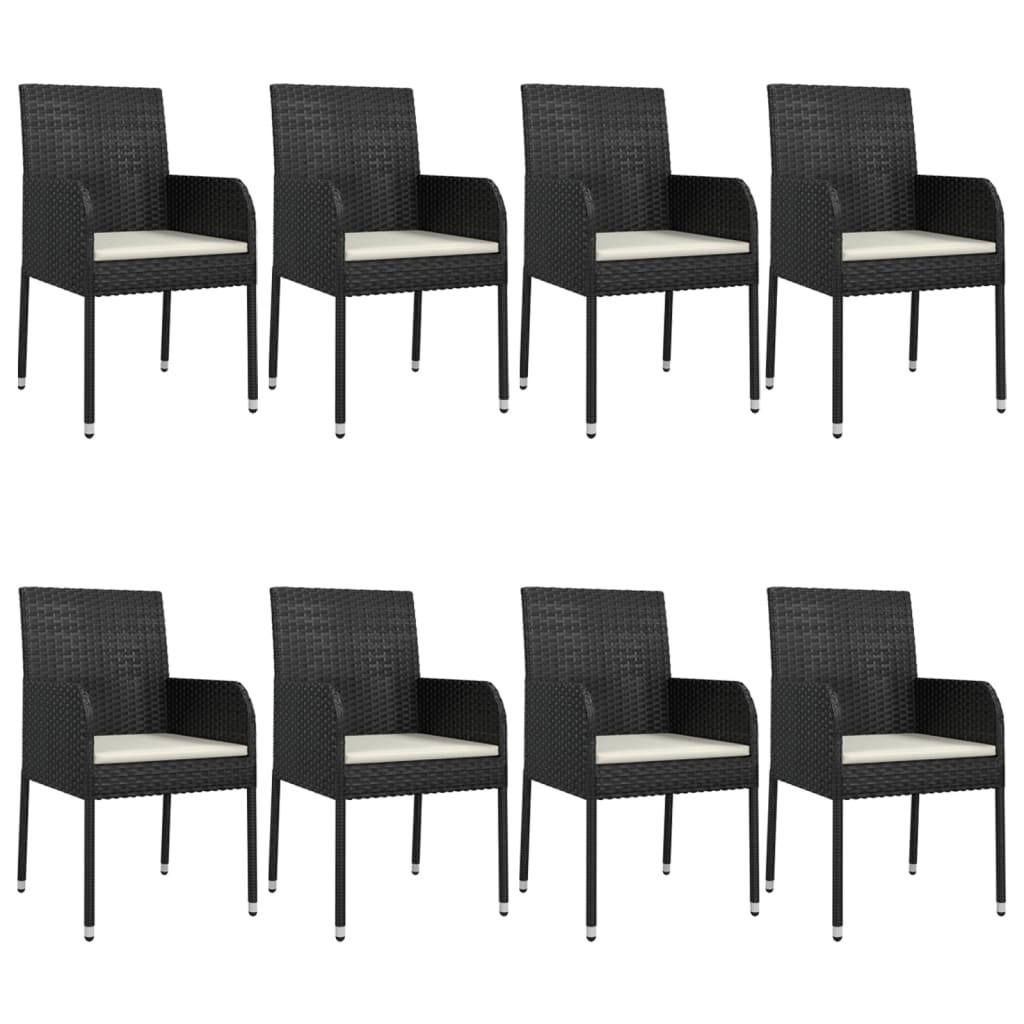 vidaXL 9 Piece Patio Dining Set with Cushions Black Poly Rattan-69