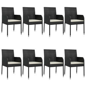 vidaXL 9 Piece Patio Dining Set with Cushions Black Poly Rattan-69