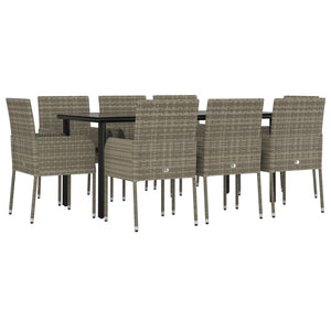 vidaXL 9 Piece Patio Dining Set with Cushions Black Poly Rattan-9