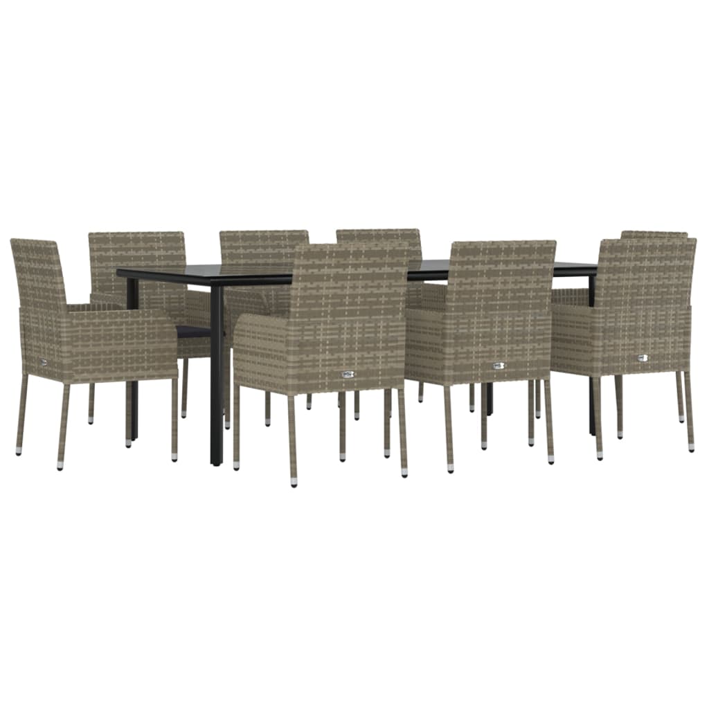 vidaXL 9 Piece Patio Dining Set with Cushions Black Poly Rattan-63