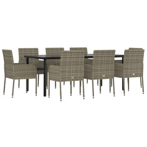 vidaXL 9 Piece Patio Dining Set with Cushions Black Poly Rattan-63