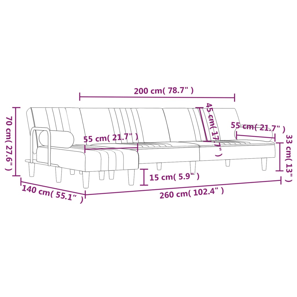 vidaXL Sofa Bed Sleeper Sofa Settee L Shaped Folding Sleeper Couch Bed Velvet-14