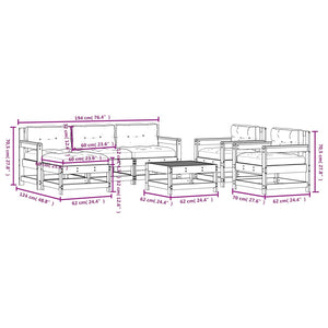 vidaXL Patio Lounge Set with Cushions Outdoor Furniture Set 7 Piece Solid Wood-19