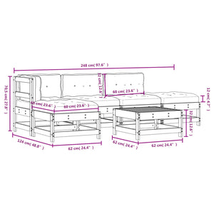 vidaXL Patio Lounge Set with Cushions Outdoor Furniture Set 6 Piece Solid Wood-14