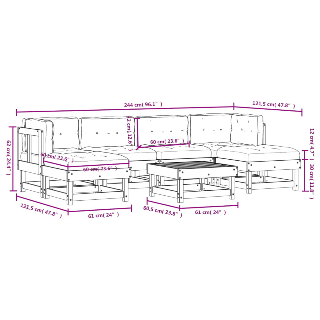 vidaXL Patio Lounge Set with Cushions Outdoor Furniture Set 7 Piece Solid Wood-15