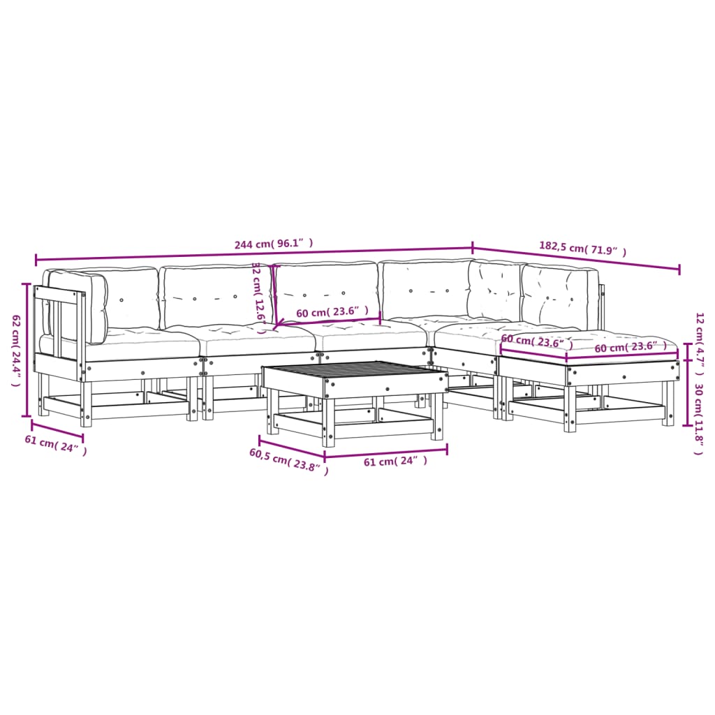 vidaXL Patio Lounge Set with Cushions Outdoor Furniture Set 7 Piece Solid Wood-15