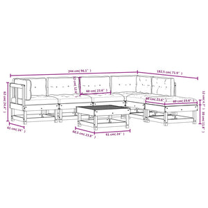 vidaXL Patio Lounge Set with Cushions Outdoor Furniture Set 7 Piece Solid Wood-15