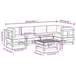 vidaXL Patio Lounge Set with Cushions Outdoor Furniture Set 6 Piece Solid Wood-15