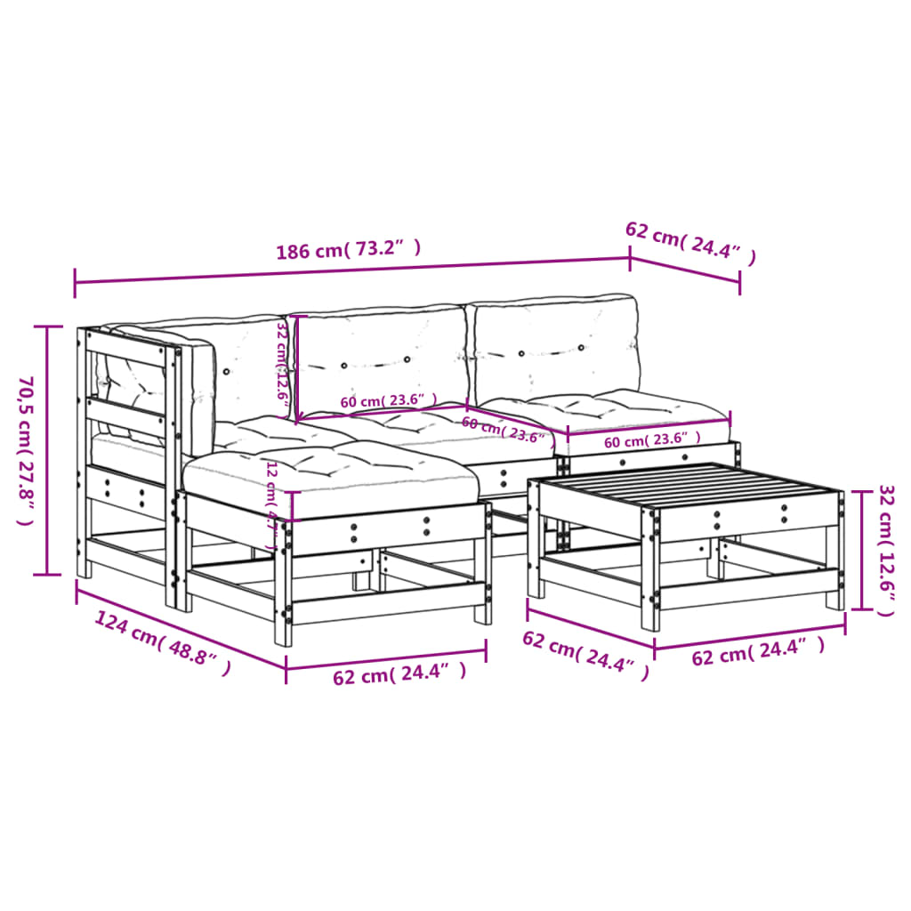 vidaXL Patio Lounge Set with Cushions Outdoor Conversation Set Solid Wood-15